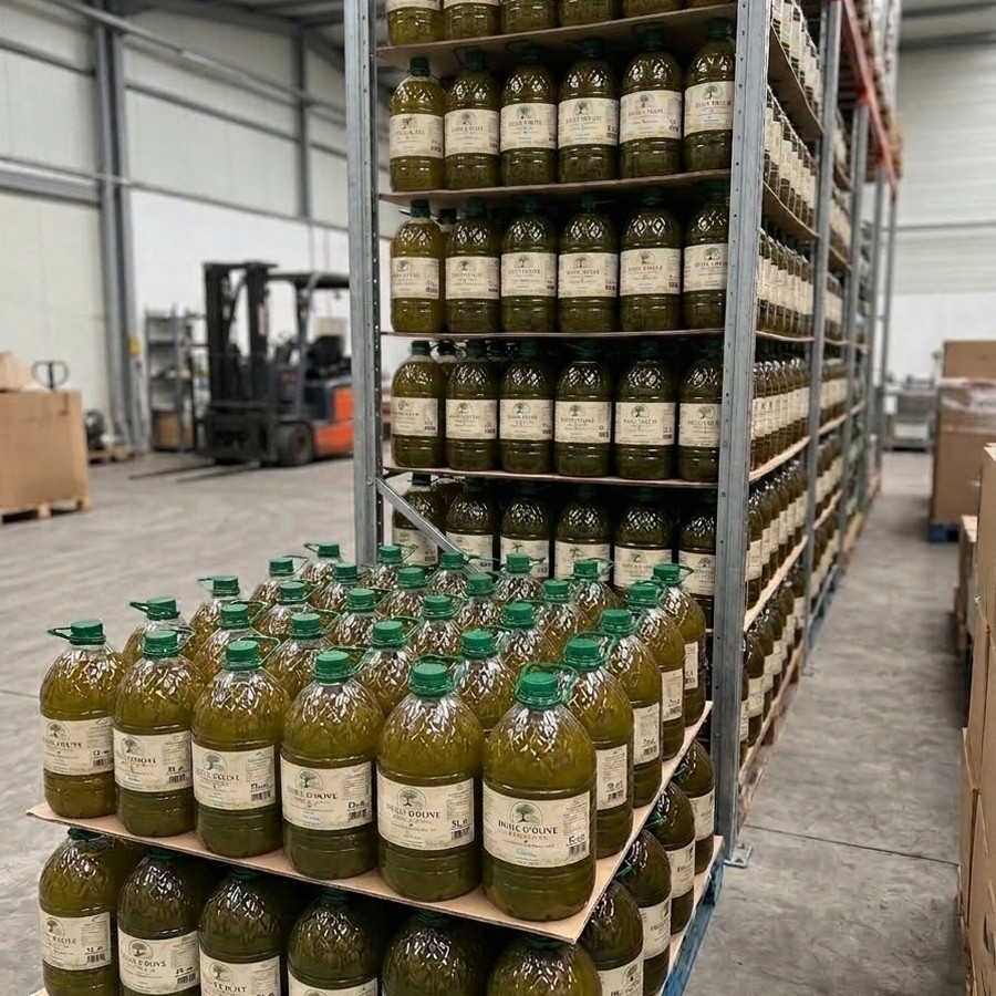 Bidons d'huile d'olive prêts à être livrés